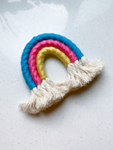 Load image into Gallery viewer, Bright Blue/Pink/Yellow Macrame Rainbow
